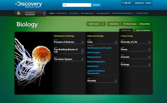 探索教育（Discovery Education）的生物課程頁面。